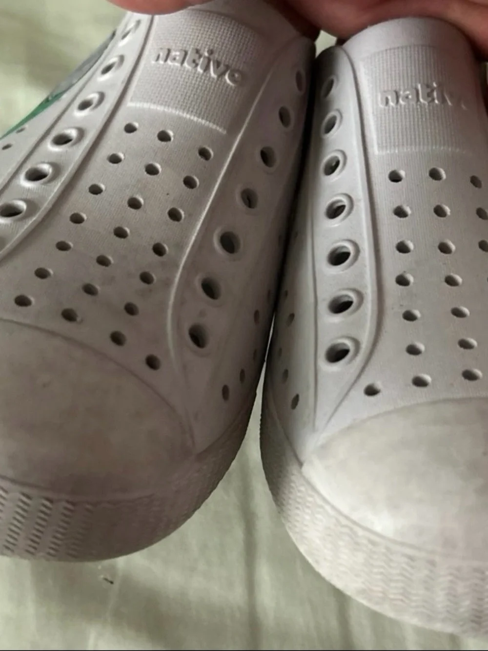 Native Jefferson Slip-On Shoes in White with Green Side Panels, J4